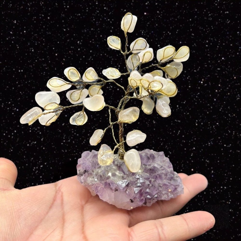 Vintage Bonsai Small Stone Tree On Mineral Rock 4”T 3”W